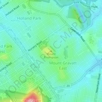 Topografinen kartta Mount Thompson, korkeus, helpotus