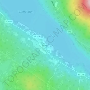 Topografinen kartta Umnäs, korkeus, helpotus