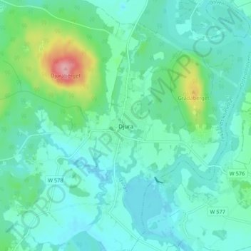 Topografinen kartta Djura, korkeus, helpotus