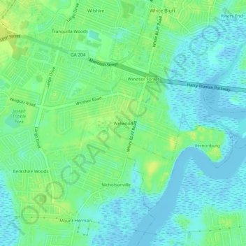 Topografinen kartta Welwood, korkeus, helpotus