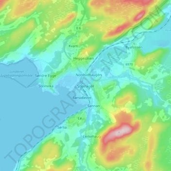 Topografinen kartta Steinkjer, korkeus, helpotus