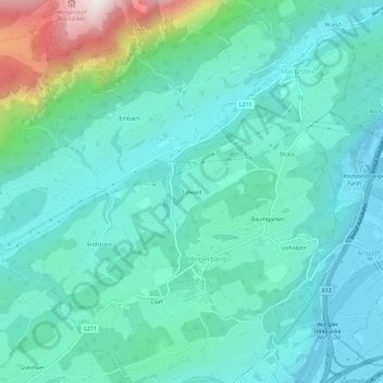 Topografinen kartta Edwald, korkeus, helpotus