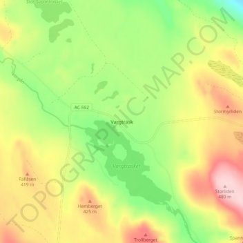 Topografinen kartta Vargträsk, korkeus, helpotus
