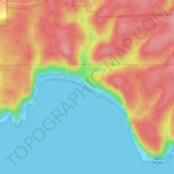 Topografinen kartta Third Beach, korkeus, helpotus