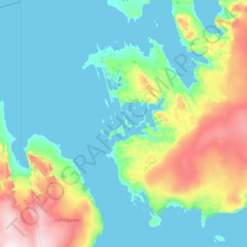 Topografinen kartta Nordre Russøya, korkeus, helpotus