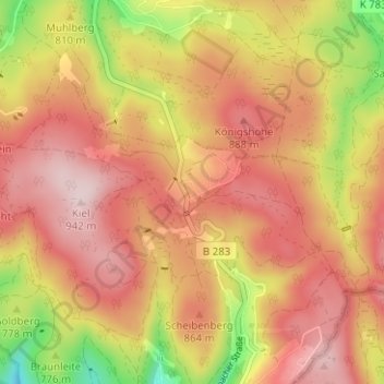 Topografinen kartta Mühlleithen, korkeus, helpotus