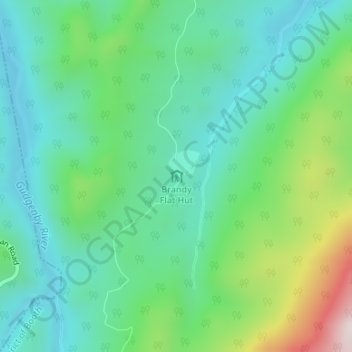 Topografinen kartta Brandy Flat Hut, korkeus, helpotus