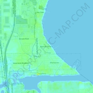 Topografinen kartta Bayside Terrace, korkeus, helpotus