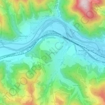 Topografinen kartta Streitgarn, korkeus, helpotus