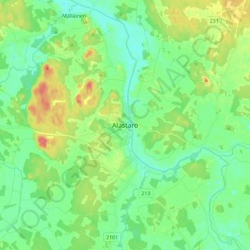 Topografinen kartta Alastaro, korkeus, helpotus