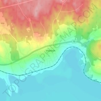 Topografinen kartta Vikarbyn, korkeus, helpotus