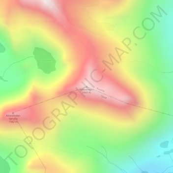 Topografinen kartta Alnestinden, korkeus, helpotus