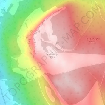 Topografinen kartta Binevenagh, korkeus, helpotus