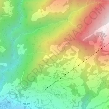 Topografinen kartta Aldur, korkeus, helpotus