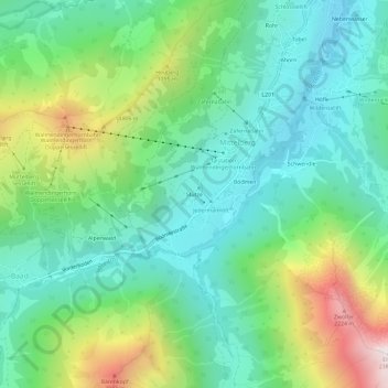 Topografinen kartta Stütze, korkeus, helpotus