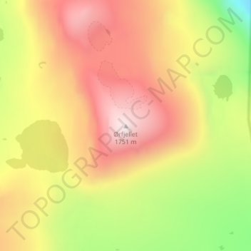 Topografinen kartta Ørfjellet, korkeus, helpotus