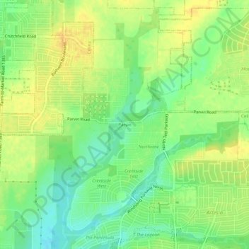 Topografinen kartta Parvin, korkeus, helpotus