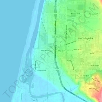 Topografinen kartta Fisher, korkeus, helpotus