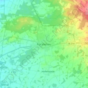 Topografinen kartta Fürstenau, korkeus, helpotus