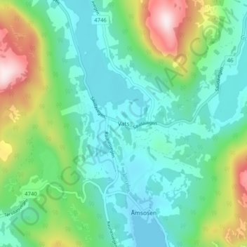 Topografinen kartta Vats, korkeus, helpotus