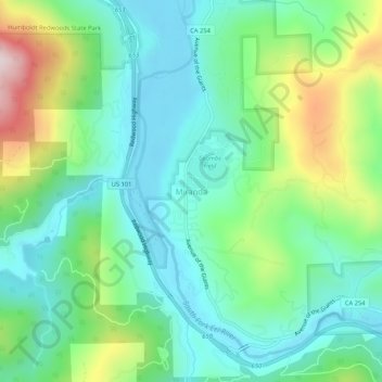 Topografinen kartta Miranda, korkeus, helpotus