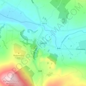 Topografinen kartta Gortin, korkeus, helpotus