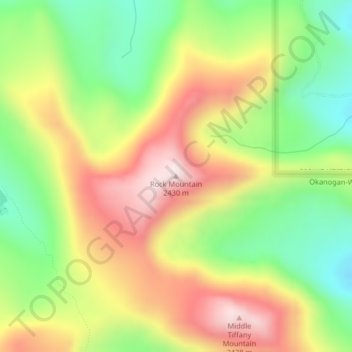 Topografinen kartta Rock Mountain, korkeus, helpotus