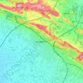 Topografinen kartta Lengerich, korkeus, helpotus