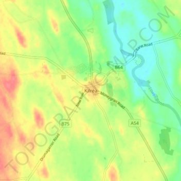 Topografinen kartta Kilrea, korkeus, helpotus