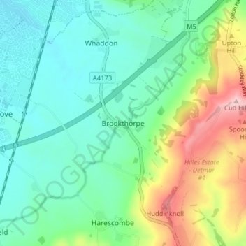 Topografinen kartta Brookthorpe, korkeus, helpotus