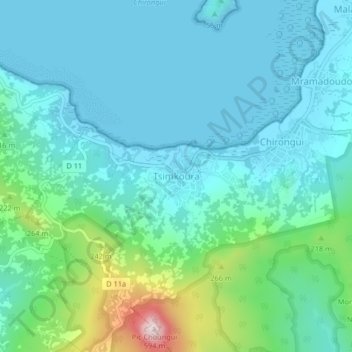 Topografinen kartta Tsimkoura, korkeus, helpotus