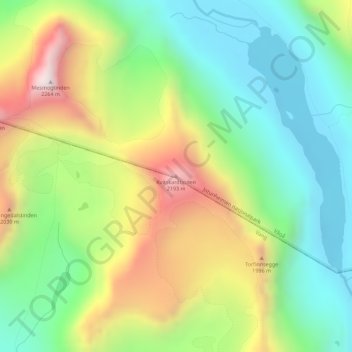 Topografinen kartta Kvitskardtinden, korkeus, helpotus