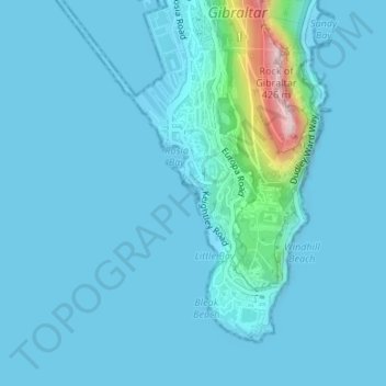Topografinen kartta Camp Bay, korkeus, helpotus