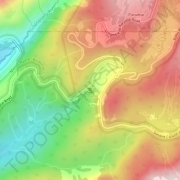 Topografinen kartta Narada Falls, korkeus, helpotus