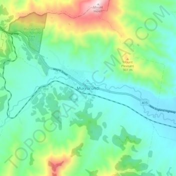 Topografinen kartta Murrurundi, korkeus, helpotus