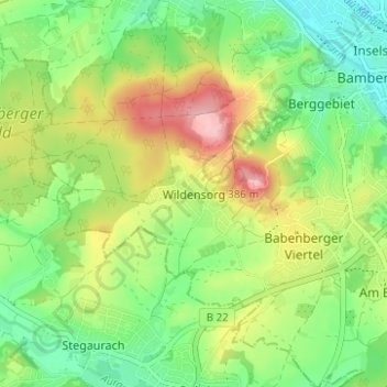 Topografinen kartta Wildensorg, korkeus, helpotus