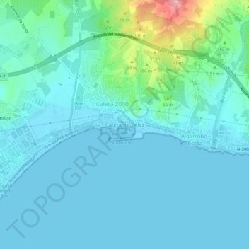 Topografinen kartta Caleta de Vélez, korkeus, helpotus