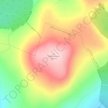Topografinen kartta Slievenanee, korkeus, helpotus