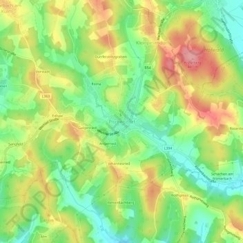 Topografinen kartta Pischelsdorf, korkeus, helpotus