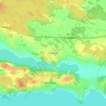 Topografinen kartta Mustiala, korkeus, helpotus