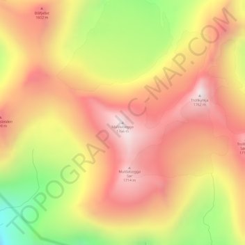 Topografinen kartta Muldalsegga, korkeus, helpotus