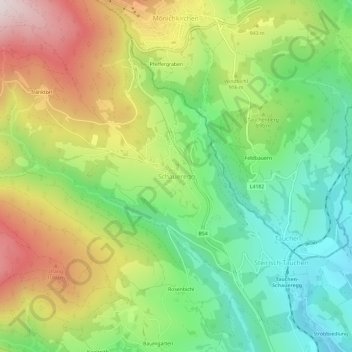 Topografinen kartta Schaueregg, korkeus, helpotus
