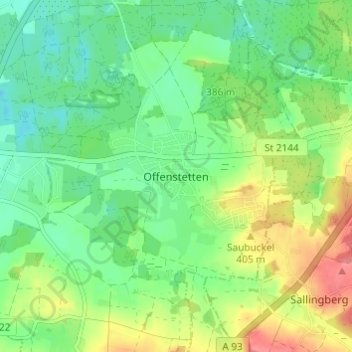 Topografinen kartta Offenstetten, korkeus, helpotus