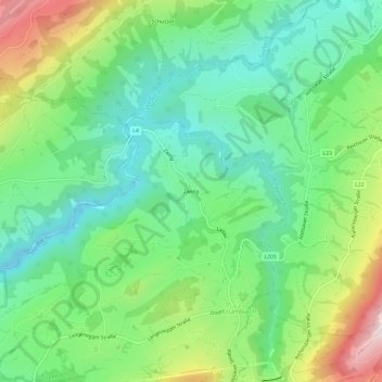 Topografinen kartta Zwing, korkeus, helpotus