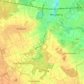 Topografinen kartta Watern, korkeus, helpotus