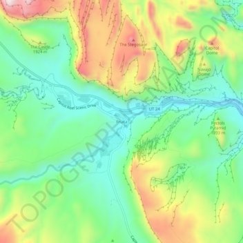 Topografinen kartta Fruita, korkeus, helpotus