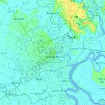Topografinen kartta Saigon, korkeus, helpotus