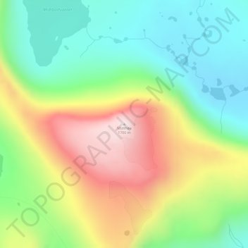 Topografinen kartta Midthøa, korkeus, helpotus