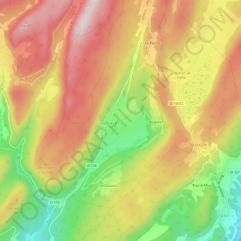 Topografinen kartta Les Bozonnets, korkeus, helpotus