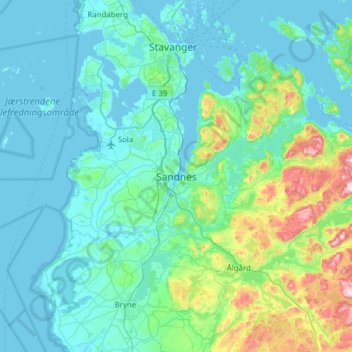 Topografinen kartta Sandnes, korkeus, helpotus